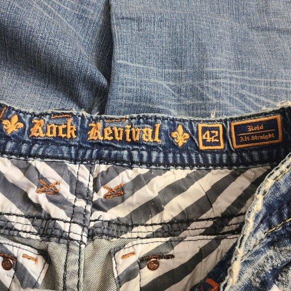 Rock Revival Reid Alt Straight Distressed Denim Jeans Size 42x34 Blue #2 - Picture 5 of 6